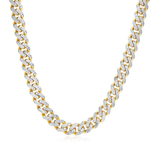 Size: 22'' - 14k Two Tone Gold Miami Cuban Chain Necklace with White Pave