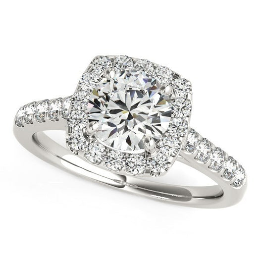 Size: 3.5 - Square Shape Halo Diamond Engagement Ring in 14k White Gold (1 1/2 cttw)