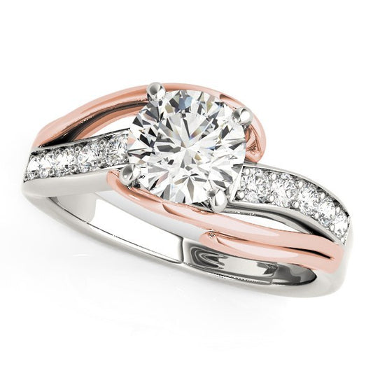 Size: 3.5 - 14k White And Rose Gold Bypass Shank Diamond Engagement Ring (1 1/8 cttw)