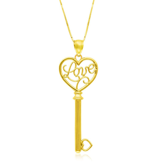 Size: 18 - 14k Yellow Gold Skeleton Key Style LOVE Pendant