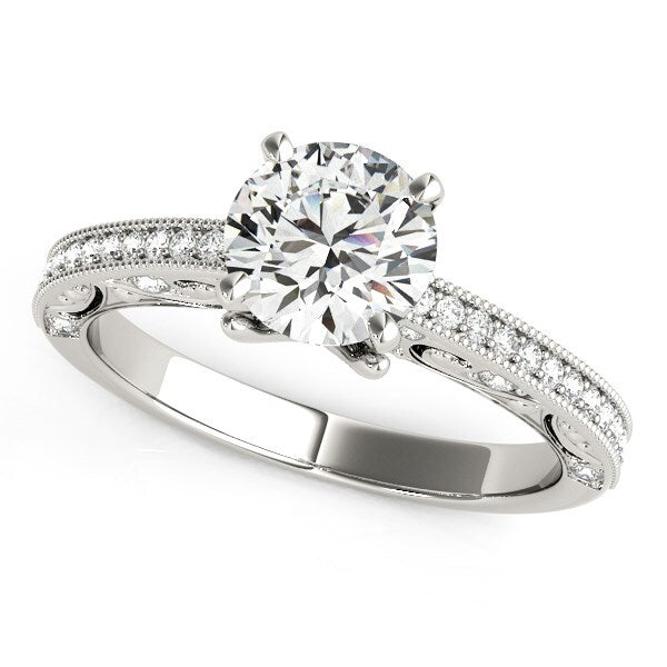 Size: 3.5 - 14k White Gold Antique Pronged Round Diamond Engagement Ring (1 1/8 cttw)