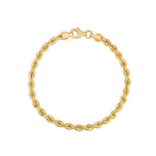 Size: 8 - Silk Rope Chain Bracelet in 14k Yellow Gold (3.7 mm)