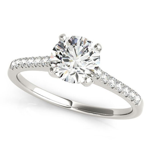 Size: 3.5 - 14k White Gold Single Row Scalloped Set Diamond Engagement Ring (1 1/8 cttw)