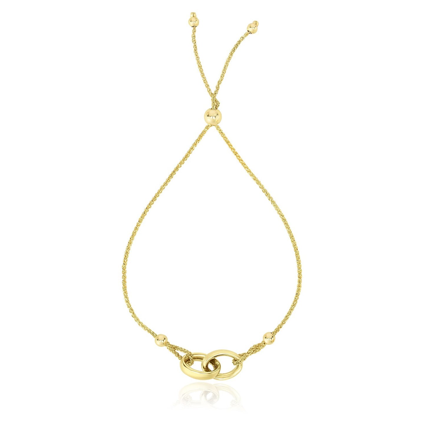 Size: 9.25'' - 14k Yellow Gold Entwined Rings Adjustable Lariat Style Bracelet