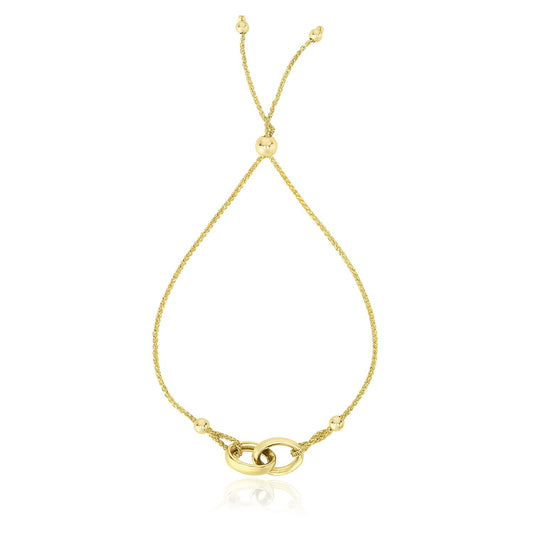 Size: 9.25'' - 14k Yellow Gold Entwined Rings Adjustable Lariat Style Bracelet