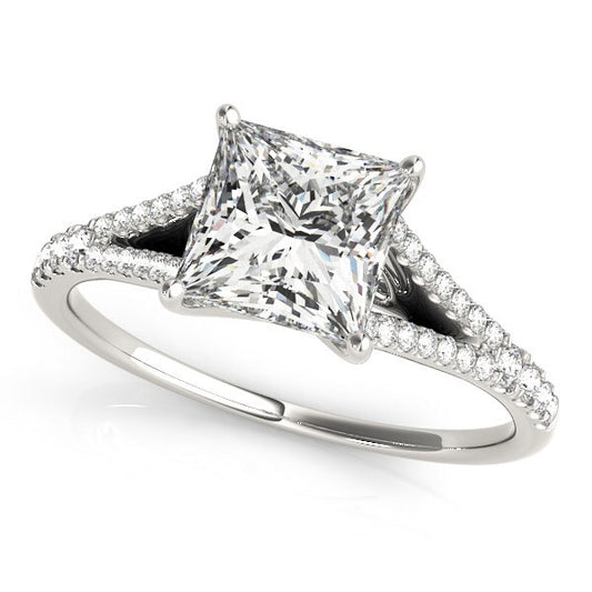 Size: 8.5 - 14k White Gold Princess Cut Split Shank Diamond Engagement Ring (1 1/8 cttw)