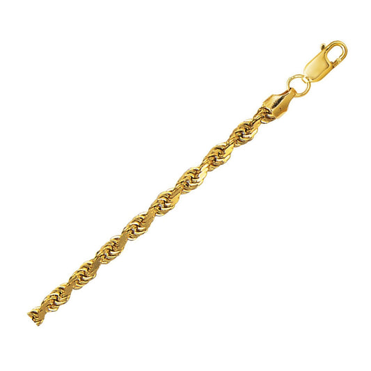 Size: 22 - 10K Yellow Gold Lite Hollow Diamond Cut Rope Chain (4.00 mm)