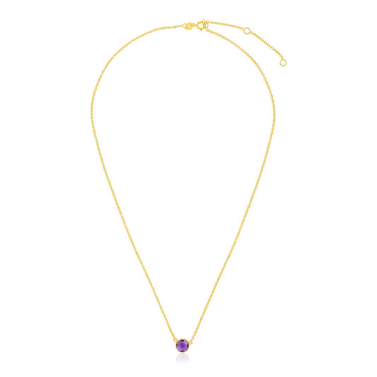 Size: 17'' - 14k Yellow Gold 17 inch Necklace with Round Amethyst