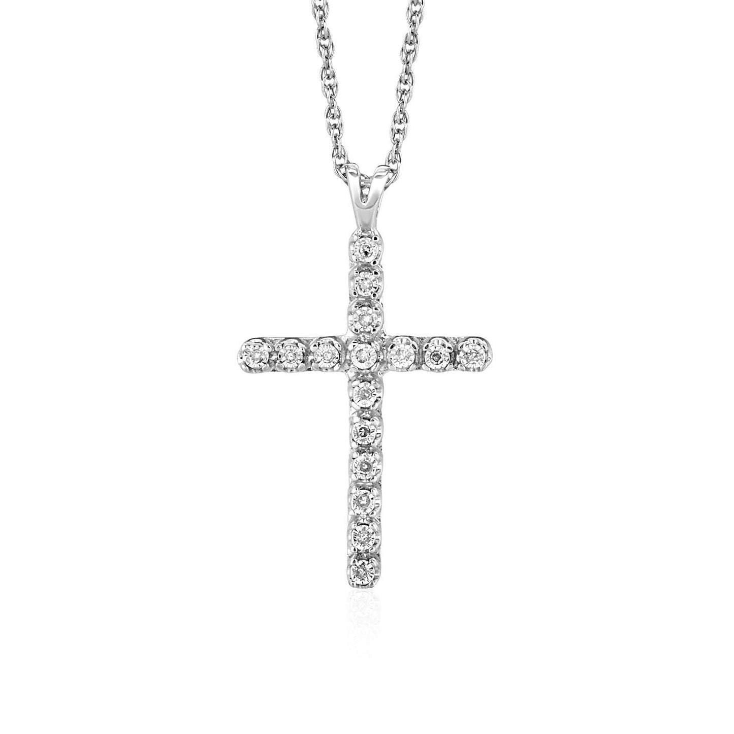 Size: 18 - Cross Pendant with Diamonds in Sterling Silver