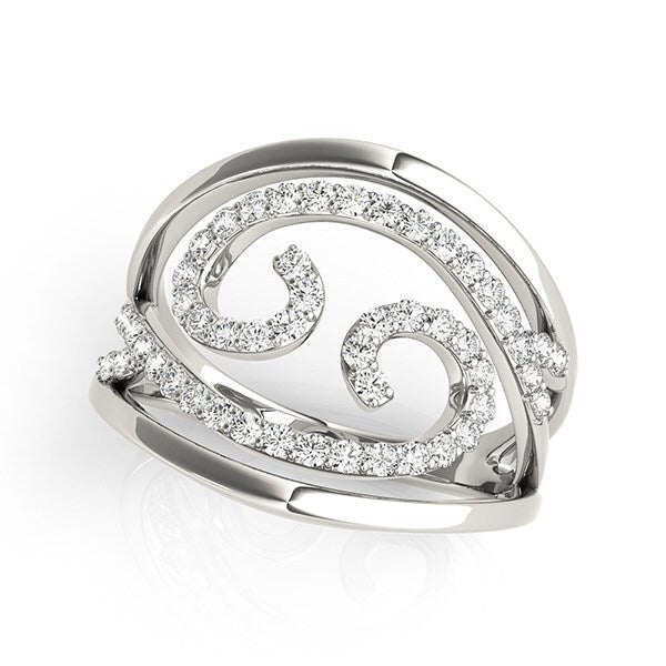 Size: 3.5 - Swirl Design Diamond Ring in 14k White Gold (1/2 cttw)