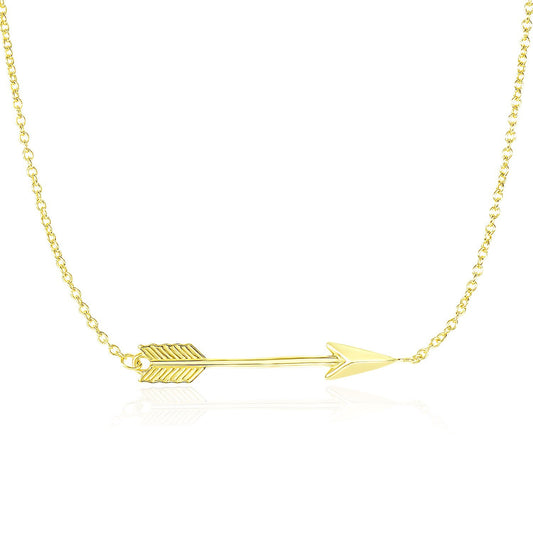 Size: 18'' - 14k Yellow Gold Chain Necklace with Horizontal Arrow Pendant