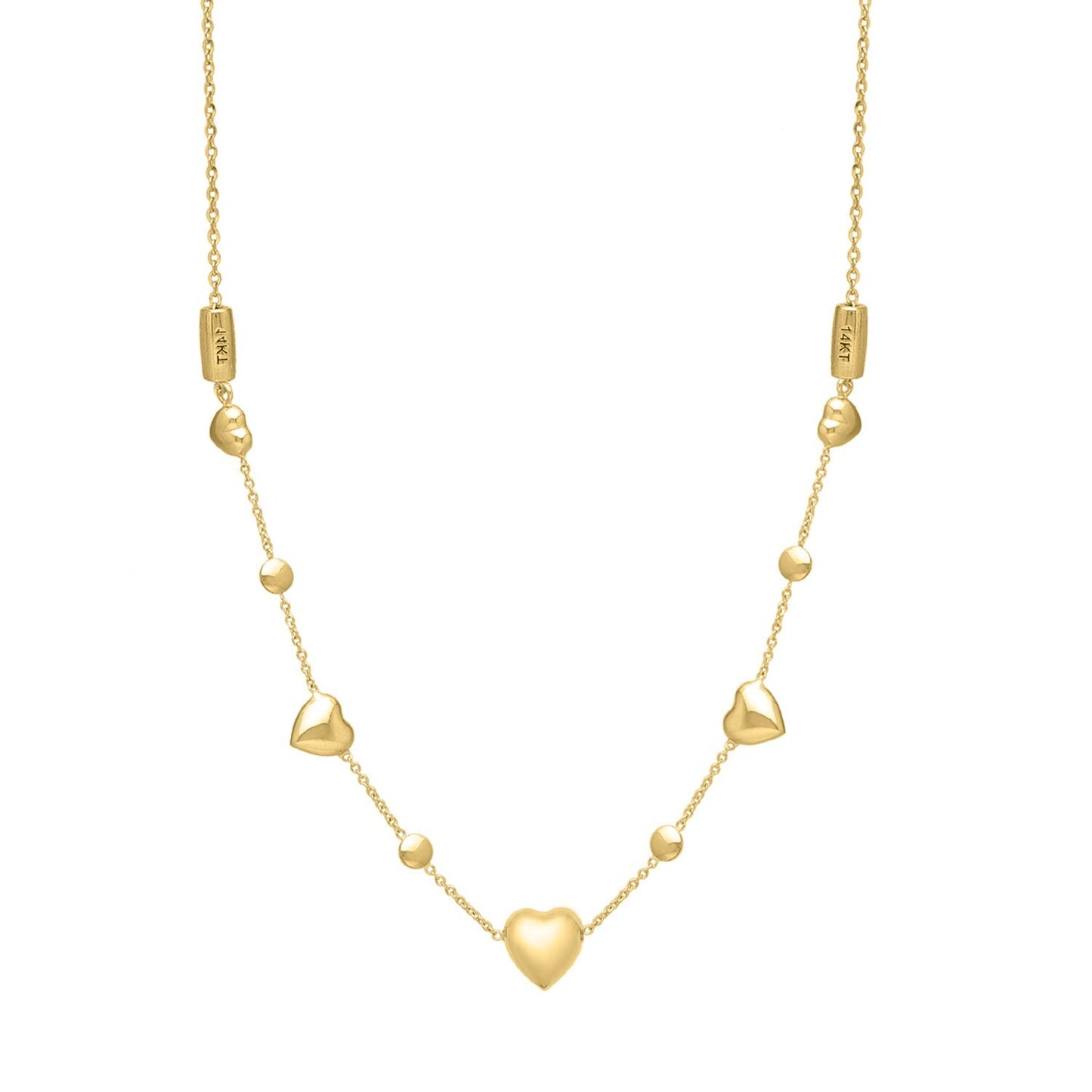 Size: 24 - 14k Yellow Gold Puff Heart Adjustable Necklace