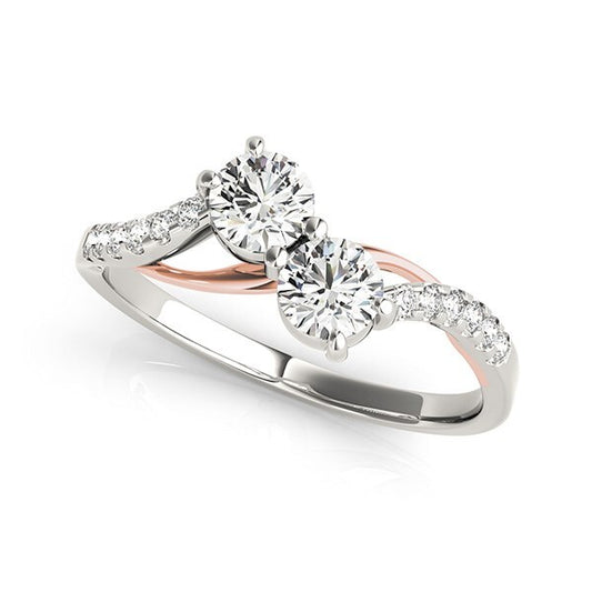 Size: 3.5 - Two Stone Diamond Ring with Curved Band in 14k White And Rose Gold (5/8 cttw)