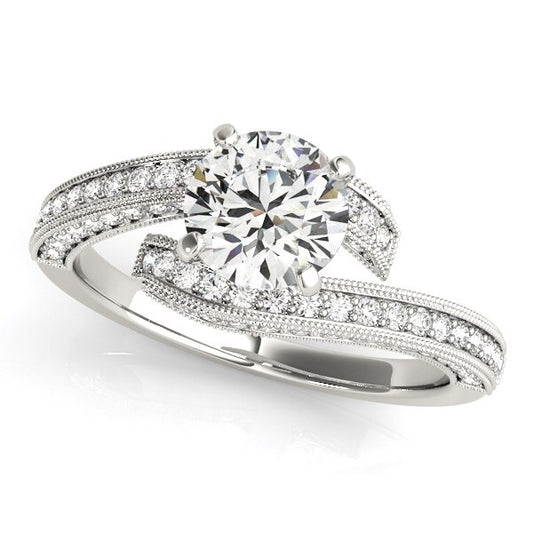 Size: 8.5 - 14k White Gold Round Diamond Bypass Style Engagement Ring (1 1/2 cttw)