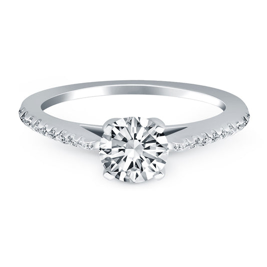 Size: 4.5 - 14k White Gold Micro Prong Diamond Cathedral Engagement Ring Mounting