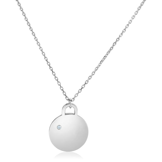 Size: 18'' - Sterling Silver 18 inch Necklace with Polished Disc with Diamond