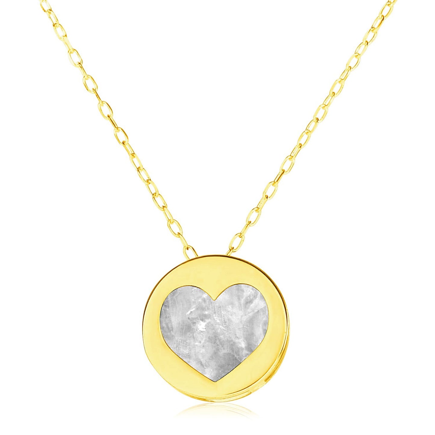 Size: 16'' - 14k Yellow Gold Necklace with Heart in Mother of Pearl