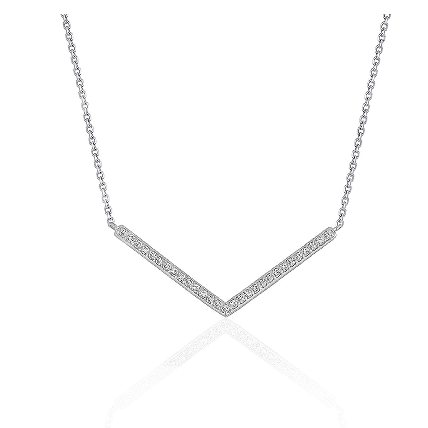 Size: 18'' - Diamond Chevron Pendant in 14k White Gold (1/3 cttw)