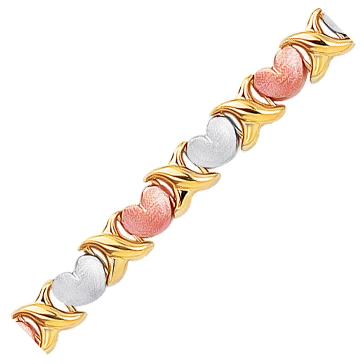 Size: 7.25'' - 14k Tri-Color Gold Fancy Satin Heart Line Bracelet