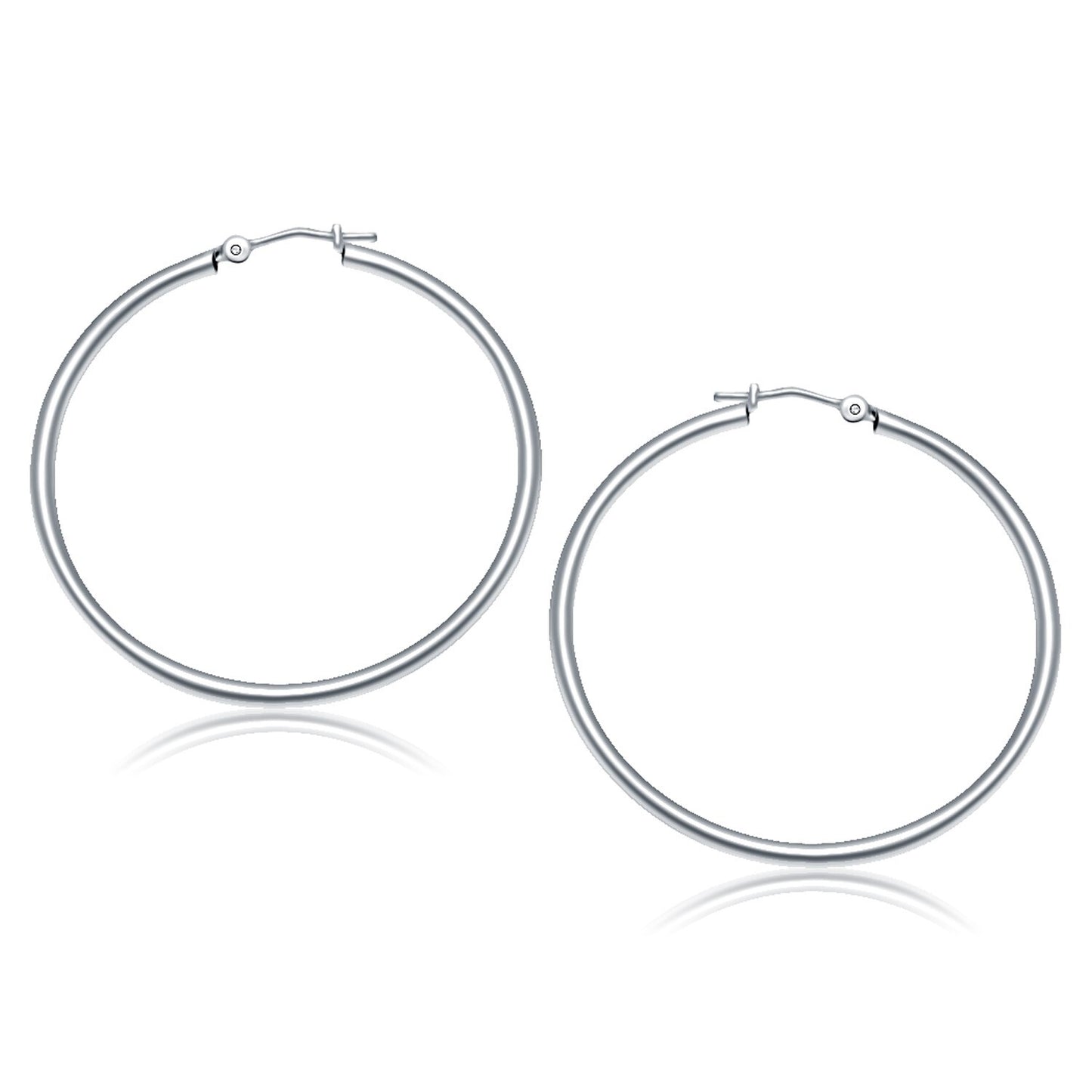 14k White Gold Polished Hoop Earrings (2x40mm)