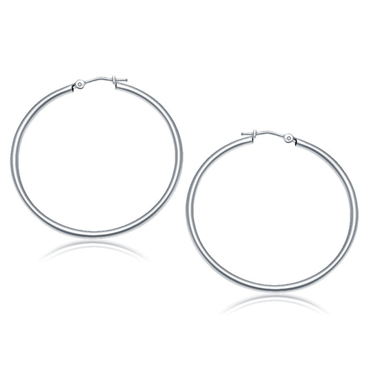 14k White Gold Polished Hoop Earrings (2x40mm)