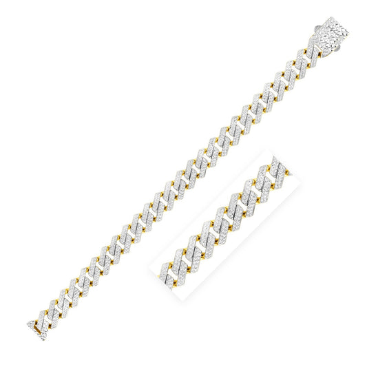 Size: 24'' - 14k Yellow Gold White Pave High Polish Modern Lite Edge Chain (11.50 mm)