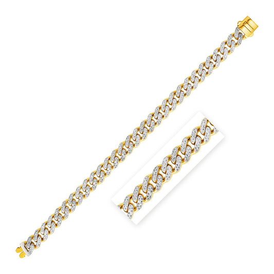 Size: 8'' - 14k Two Tone Gold Curb Chain Bracelet with Diamond Pave Links