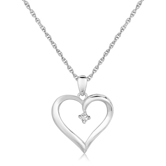 Size: 18 - Sterling Silver Diamond Embellished Open Heart Pendant (.03 cttw)