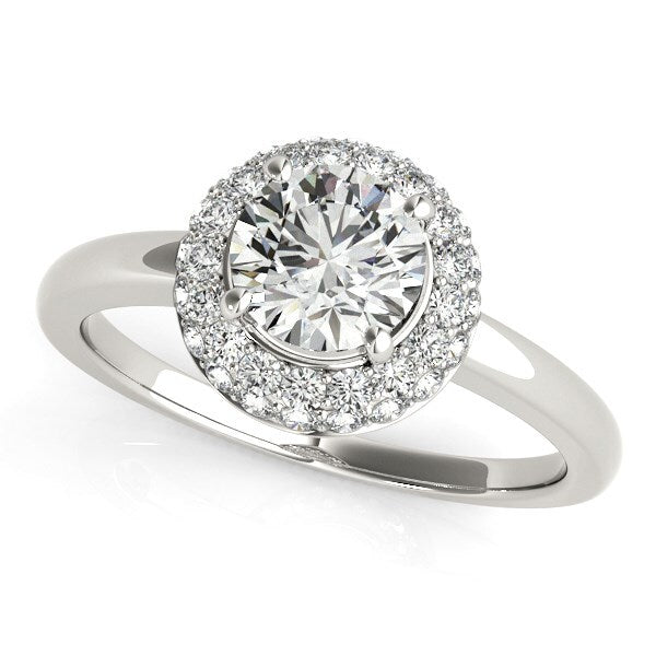 Size: 8 - Diamond Engagement Ring with Pave Halo Stones in 14k White Gold (1 3/8 cttw)