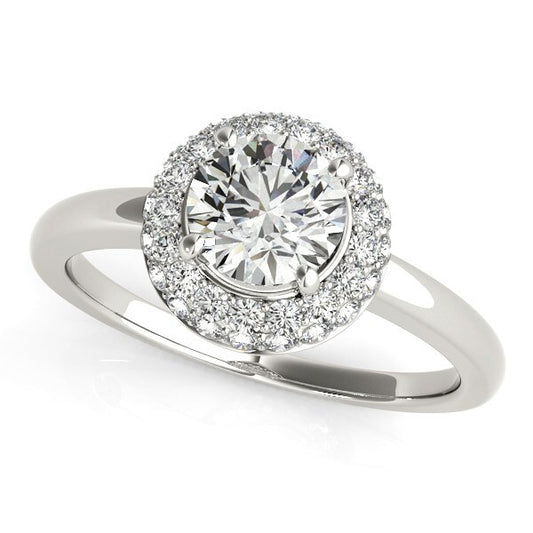 Size: 9 - Diamond Engagement Ring with Pave Halo Stones in 14k White Gold (1 3/8 cttw)