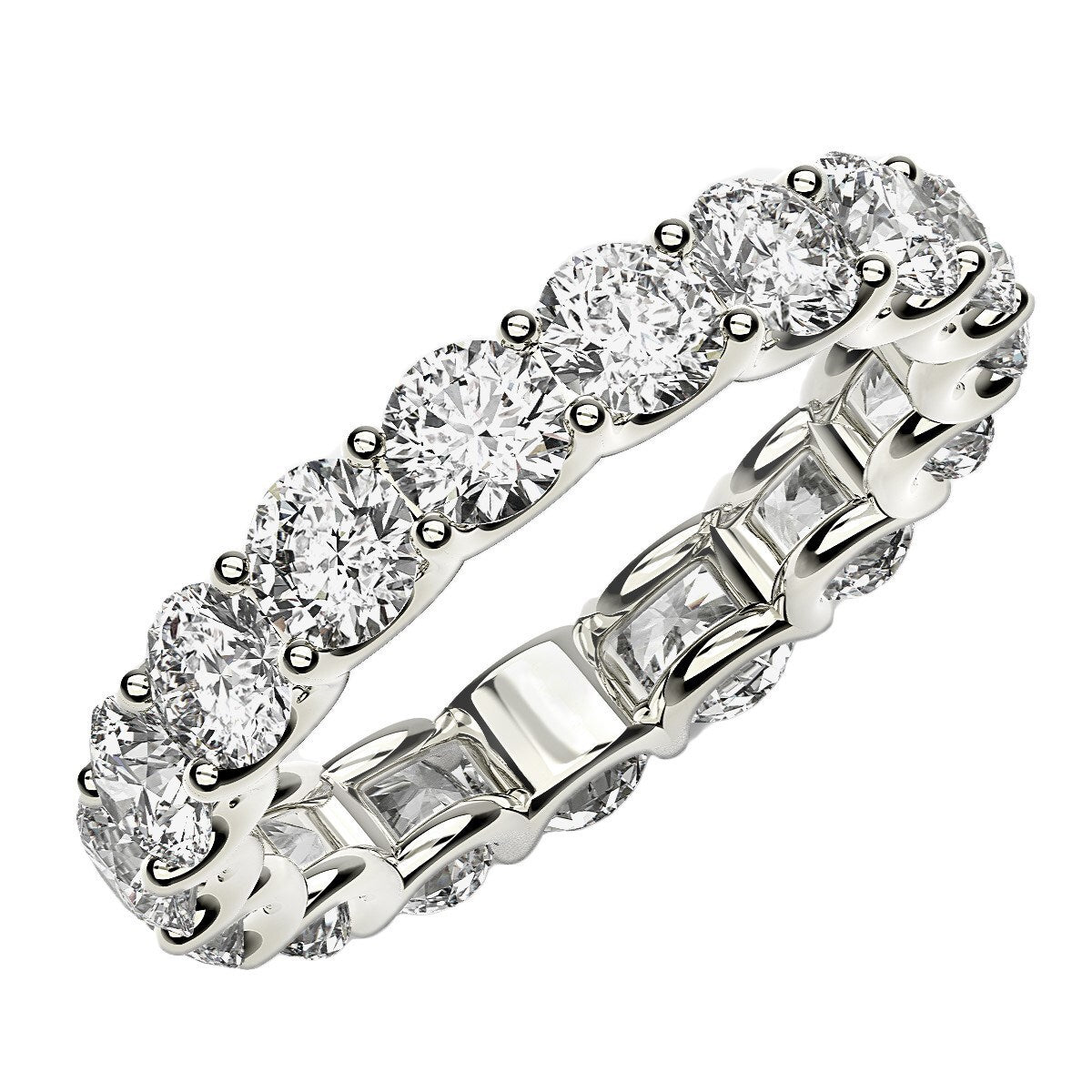 Size: 4 - Round Cut Lab Grown Diamond Eternity Ring in 14k White Gold (3 cttw FG/VS2)