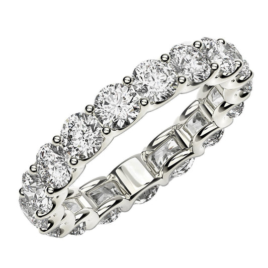 Size: 7.5 - Round Cut Lab Grown Diamond Eternity Ring in 14k White Gold (3 cttw FG/VS2)