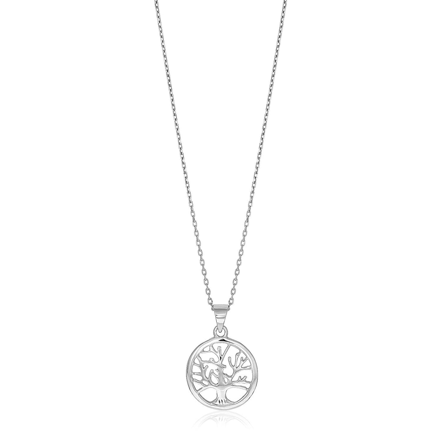 Size: 18'' - Sterling Silver inch Round Tree of Life Necklace