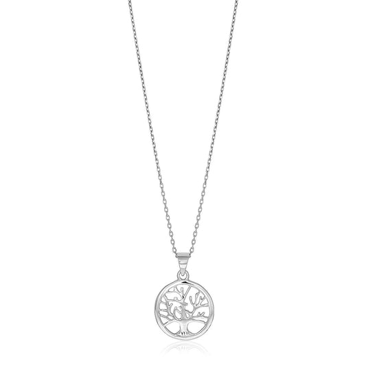 Size: 18'' - Sterling Silver inch Round Tree of Life Necklace