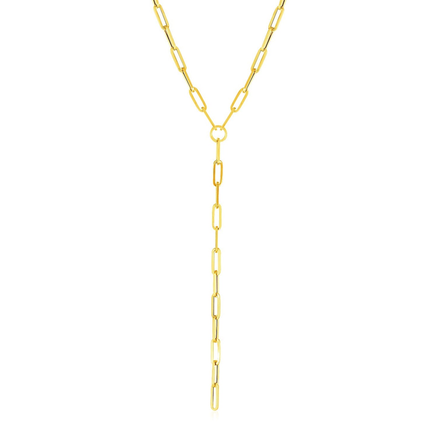 Size: 17'' - 14k Yellow Gold Paperclip Chain Lariat Necklace