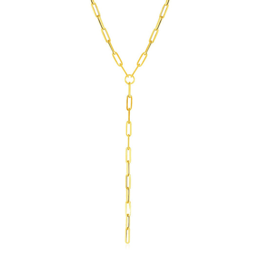 Size: 17'' - 14k Yellow Gold Paperclip Chain Lariat Necklace