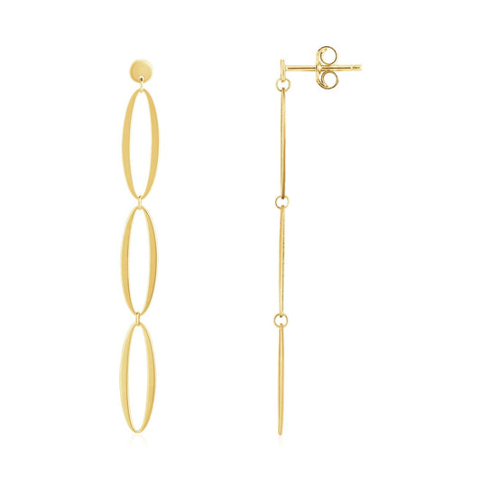 14K Yellow Gold Triple Oval Fancy Drop Earrings