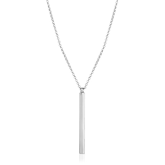 Size: 24'' - Sterling Silver 24 inch Necklace with Long Polished Bar Pendant