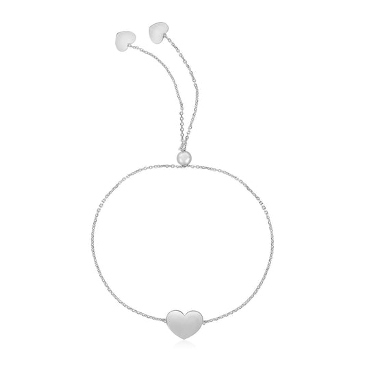 Size: 9.25'' - 14k White Gold Adjustable Heart Bracelet (7.80 mm)