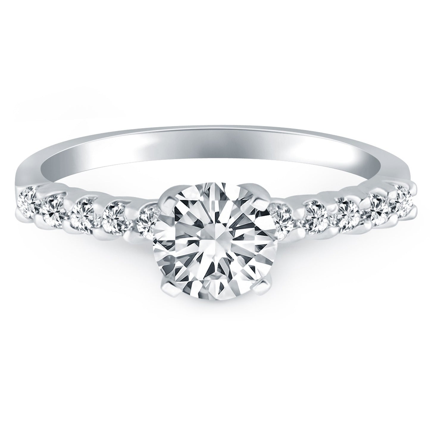 Size: 8.5 - 14k White Gold Shared Prong Diamond Band Accent Engagement Ring