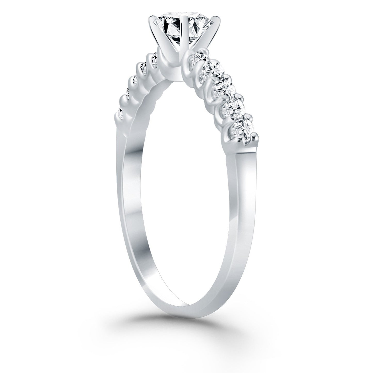 Size: 8.5 - 14k White Gold Shared Prong Diamond Band Accent Engagement Ring