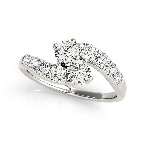 Size: 3.5 - 14k White Gold Two Stone Overlap Design Diamond Ring (1 cttw)