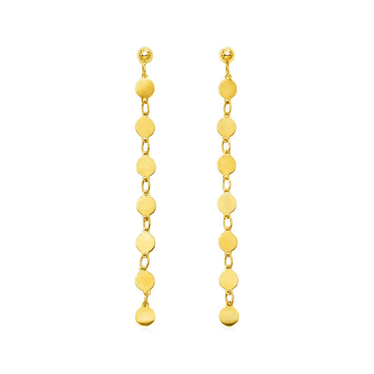 14k Yellow Gold Post Dangle Earrings with Polished Circles