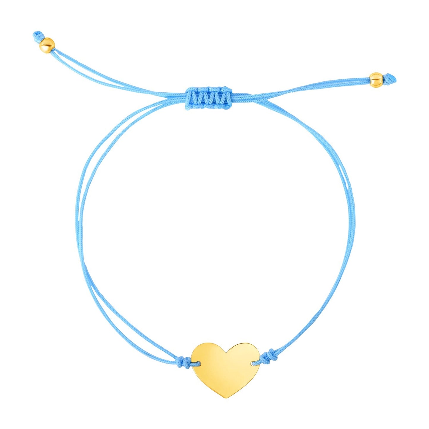 Size: 9.25'' - 9 1/4 inch Blue Cord Adjustable Bracelet with 14k yellow Gold Heart