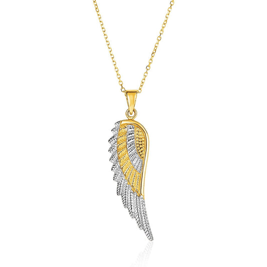 Size: 18 - 14k Two-Tone Yellow and White Gold Angel Wing Pendant