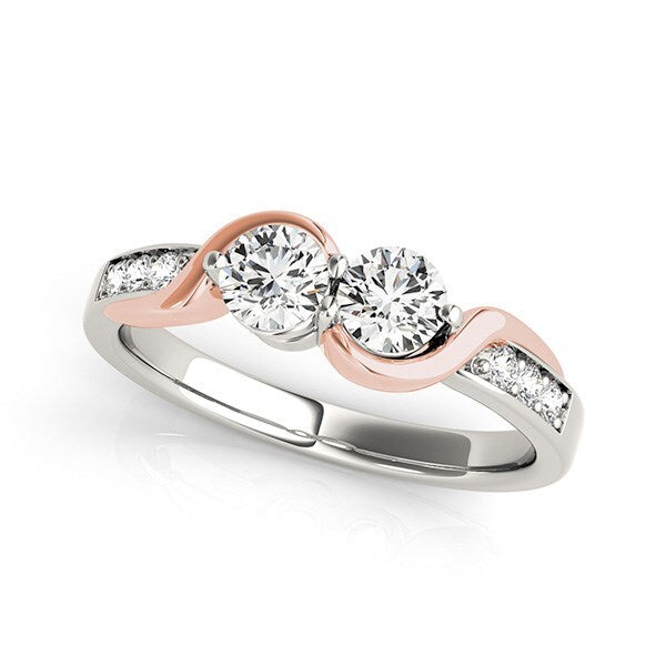 Size: 3.5 - 14k White And Rose Gold Round Two Diamond Curved Band Ring (5/8 cttw)