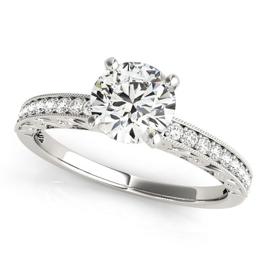 Size: 4 - 14k White Gold Antique Style Diamond Engagement Ring (1 1/8 cttw)