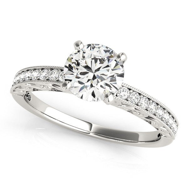 Size: 9 - 14k White Gold Antique Style Diamond Engagement Ring (1 1/8 cttw)