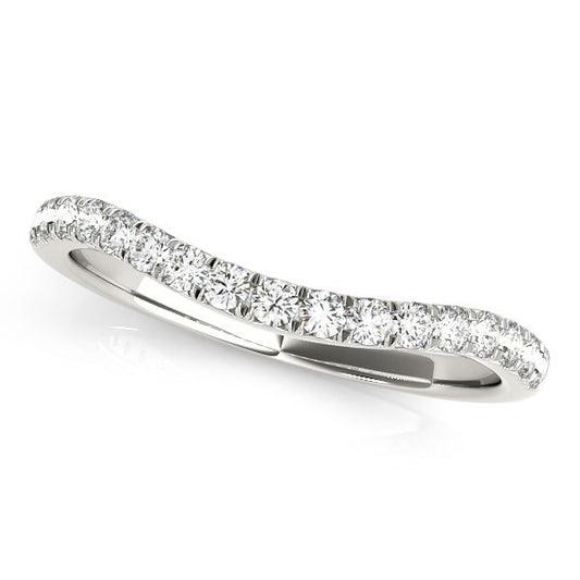 Size: 8.5 - 14k White Gold Pave Set Round Diamond Curved Wedding Band (1/4 cttw)