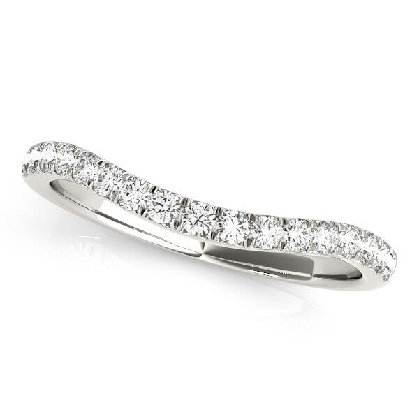 Size: 8 - 14k White Gold Pave Set Round Diamond Curved Wedding Band (1/4 cttw)